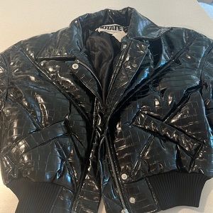 Rosa Croc-effect Bomber Jacket by Rotate Birger Christensen. Cropped puffer